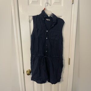 Navy Marisa and Marie Collared 100% Linen Romper